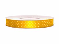 Satijn lint 12 mm geel met witte stippen