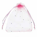 Organza zakjes roze met &quot;diamantje&quot; 7 x 9 cm