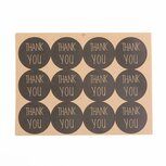 Stickers kraft thank you 12 stuks op vel
