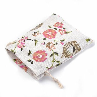 Katoenen zakjes bloemen en vogelkooitje
