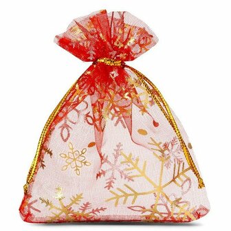 Organza zakjes 12 x 15 cm rood met goud ijskristal