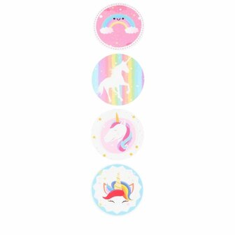 Stickers rond unicorn rainbow 10 stuks