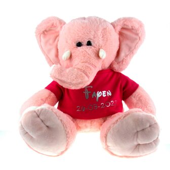 Knuffel met naam en geboortedatum olifant roze