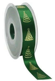 Satijn lint kerstboom groen 23 mm breed 5 meter