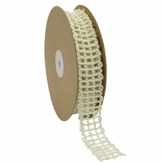 Jute lint creme met ijzerdraad 2.5 cm breed 10 meter rol