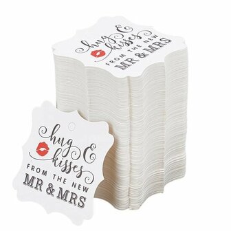 Label wit hug and kisses from the new mrs and mrs 10 stuks