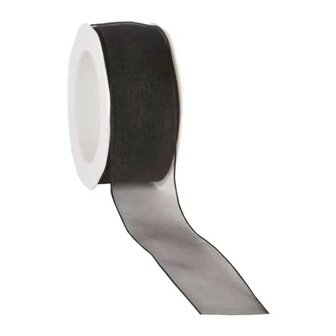Organza lint zwart met ijzerdraad 38 mm breed