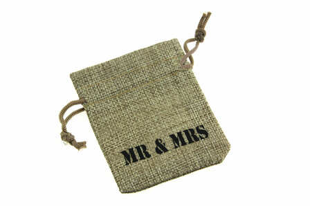 Jute look zakjes mr en mrs 7 x 9 cm