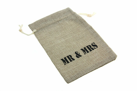 Jute look zakjes mr &amp; mrs 9.5 x 13.5 cm