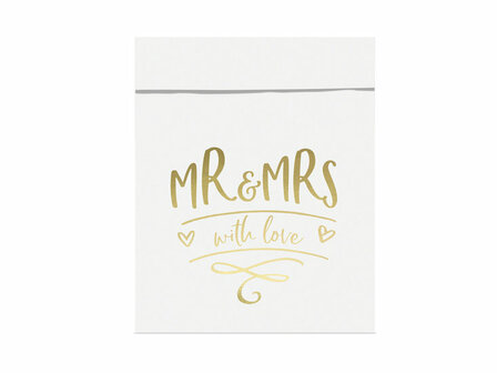 Wit papieren zakjes metalic opdruk MR &amp; MRS 6 stuks