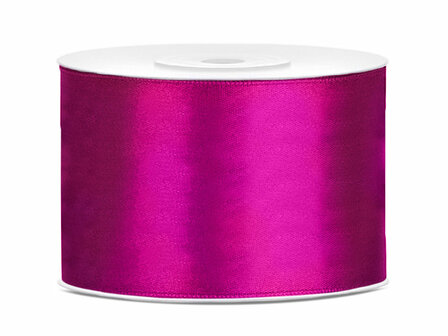 Satijn lint 50 mm breed donker fuchsia