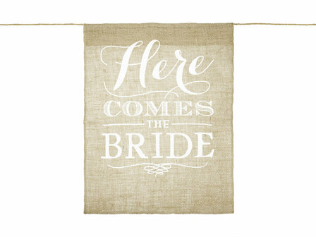 Jute banner here comes the bride