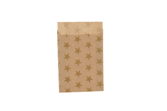 Kraft zakjes 7 x 9 cm met gouden ster print 10 stuks