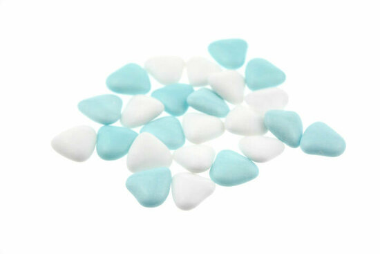 Bruidsuiker hartvormig mini mix licht blauw - wit
