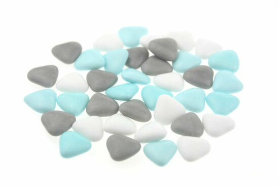 Bruidssuiker hartvormig mini mix wit - grijs - licht blauw
