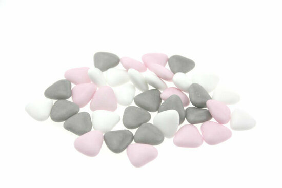 Bruidssuiker hartvormig mini mix wit - roze - grijs