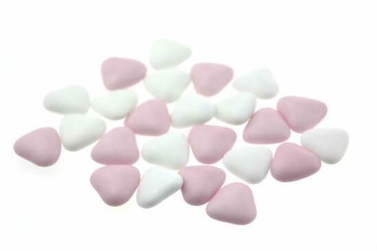Bruidssuiker hartvormig mini mix wit roze