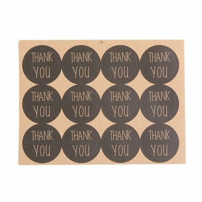 Stickers kraft thank you 12 stuks op vel