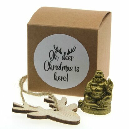 Bedankje kerst met 3 cm boeddha en label