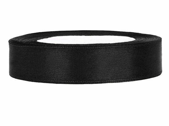 Satijn lint 1 cm breed zwart 100 meter rol