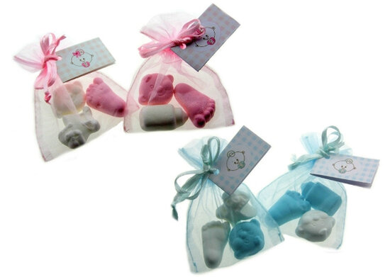 Geboortebedankjes organza zakjes foam baby mix