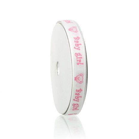 Grosgrain lint Baby girl met beertje 12 mm