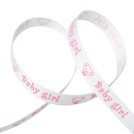 Grosgrain lint Baby girl met beertje 12 mm