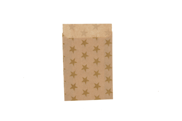 Kraft zakjes 7 x 9 cm met gouden ster print 10 stuks