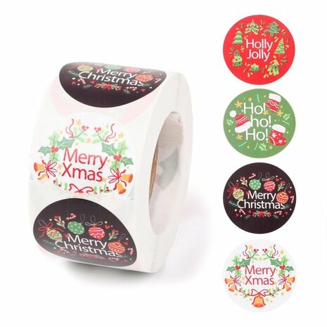 Ronde stickers kerst kleuren mix met tekst 10 stuks