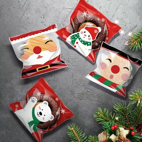 Cellofaan zakjes met plakstrip kerst mix