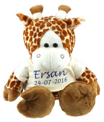 Geboorteknuffel giraffe met naam en geboortedatum