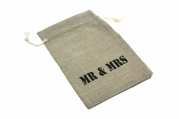 Jute look zakjes mr & mrs 9.5 x 13.5 cm