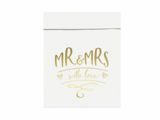 Wit papieren zakjes metalic opdruk MR & MRS 6 stuks