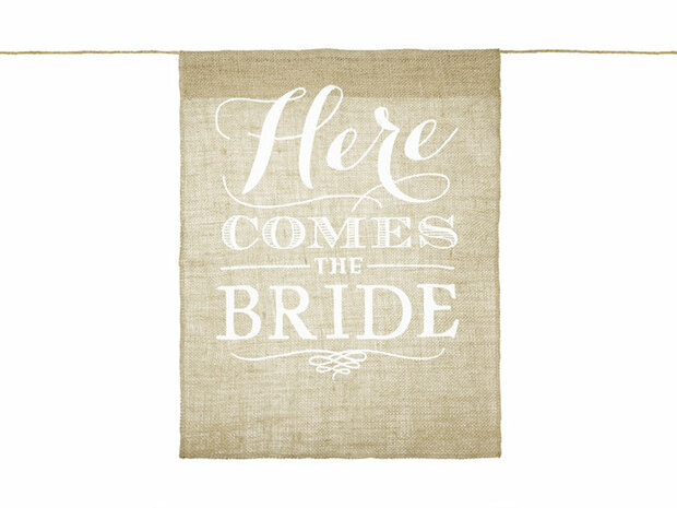 Jute banner here comes the bride