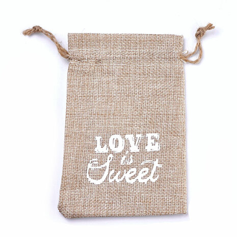 Jute zakjes love is sweet 9.5 x 13.5 cm