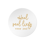 Ronde stickers heel veel liefs voor jou wit goud metalic tekst 10 stuks Ronde stickers heel veel liefs voor jou wit goud metalic tekst 10 stuks