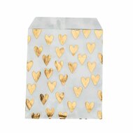 Papieren zakjes 13 x 18 cm wit met metallic gouden hartjes 10 stuks